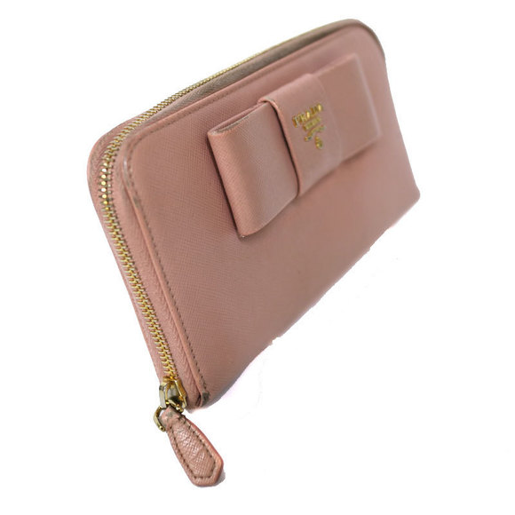 Prada Beige Pink Leather Ribbon Zip Wallet - Picture 1 of 6